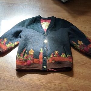 Vintage Torras Wool And Leather Blend Cardigan Made In Spain